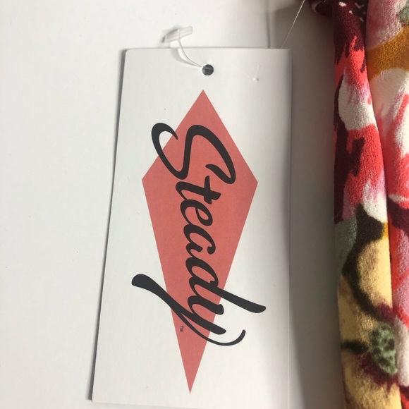 *NEW* Nifty Fifties Mustard Yellow Floral Crop Top - Picture 5 of 6